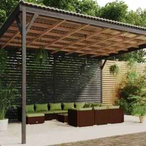 Set mobilier de grădină cu perne, 12 piese, maro, poliratan