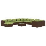 Set mobilier de grădină cu perne, 12 piese, maro, poliratan