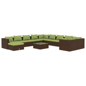 Set mobilier de grădină cu perne, 12 piese, maro, poliratan