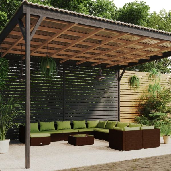 Set mobilier de grădină cu perne, 12 piese, maro, poliratan