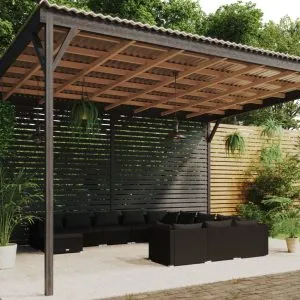 Set mobilier de grădină cu perne, 12 piese, negru, poliratan