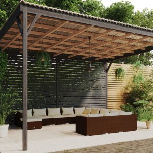 Set mobilier de grădină cu perne, 12 piese, maro, poliratan