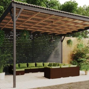 Set mobilier de grădină cu perne, 12 piese, maro, poliratan