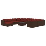 Set mobilier de grădină cu perne, 13 piese, maro, poliratan