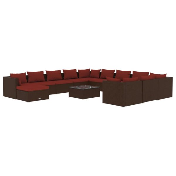 Set mobilier de grădină cu perne, 13 piese, maro, poliratan