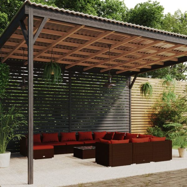 Set mobilier de grădină cu perne, 13 piese, maro, poliratan