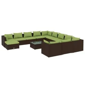 Set mobilier de grădină cu perne, 13 piese, maro, poliratan