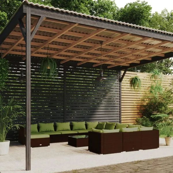 Set mobilier de grădină cu perne, 13 piese, maro, poliratan