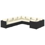 Set mobilier de grădină cu perne, 8 piese, negru, poliratan