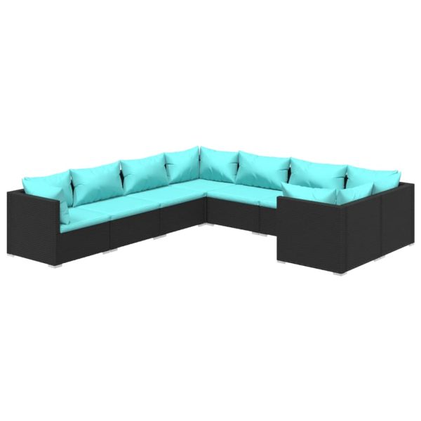 Set mobilier de grădină cu perne, 8 piese, negru, poliratan