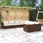 Set mobilier de grădină cu perne, 8 piese, maro, poliratan