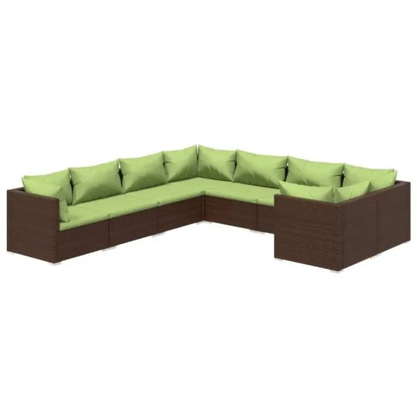 Set mobilier de grădină cu perne, 8 piese, maro, poliratan
