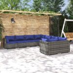 Set mobilier de grădină cu perne, 8 piese, gri, poliratan