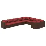 Set mobilier de grădină cu perne, 9 piese, maro, poliratan