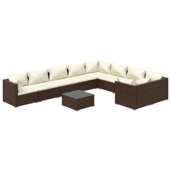 Set mobilier de grădină cu perne, 10 piese, maro, poliratan