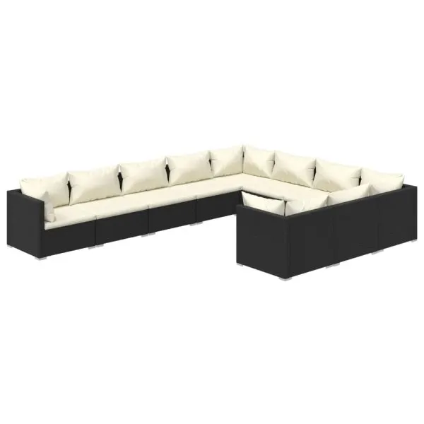 Set mobilier de grădină cu perne, 10 piese, negru, poliratan