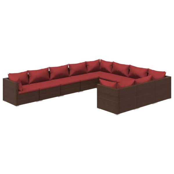 Set mobilier de grădină cu perne, 10 piese, maro, poliratan