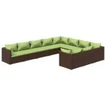 Set mobilier de grădină cu perne, 10 piese, maro, poliratan