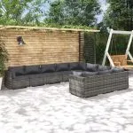 Set mobilier de grădină cu perne, 10 piese, gri, poliratan