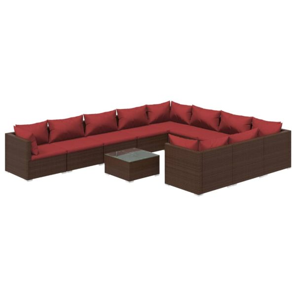 Set mobilier de grădină cu perne, 11 piese, maro, poliratan