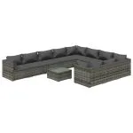 Set mobilier de grădină cu perne, 11 piese, gri, poliratan
