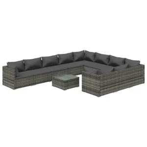 Set mobilier de grădină cu perne, 11 piese, gri, poliratan