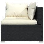 Set mobilier de grădină cu perne, 10 piese, negru, poliratan