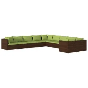 Set mobilier de grădină cu perne, 10 piese, maro, poliratan