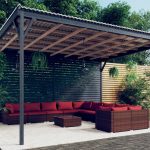 Set mobilier de grădină cu perne, 11 piese, maro, poliratan