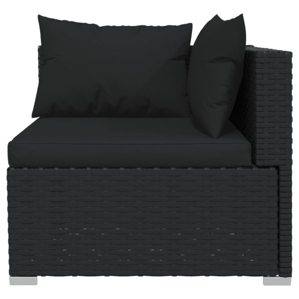 Set mobilier de grădină cu perne, 11 piese, negru, poliratan
