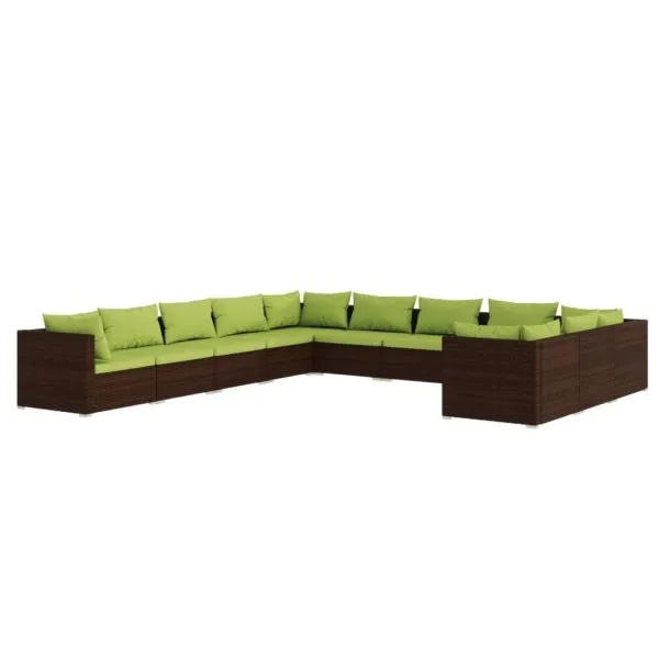 Set mobilier de grădină cu perne, 11 piese, maro, poliratan