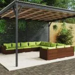 Set mobilier de grădină cu perne, 11 piese, maro, poliratan