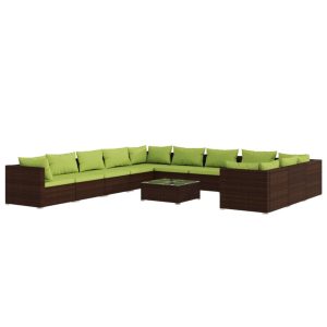 Set mobilier de grădină cu perne, 12 piese, maro, poliratan
