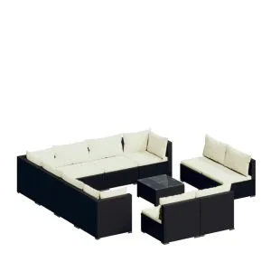 Set mobilier de grădină cu perne, 12 piese, gri, poliratan