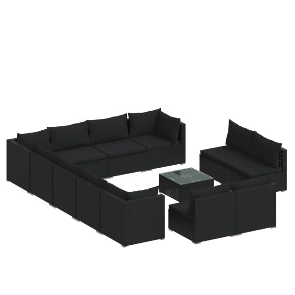Set mobilier de grădină cu perne, 13 piese, negru, poliratan