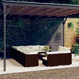 Set mobilier de grădină cu perne, 13 piese, maro, poliratan