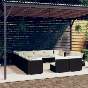 Set mobilier de grădină cu perne, 13 piese,gri, poliratan
