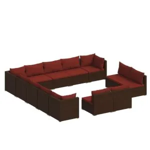 Set mobilier de grădină cu perne, 13 piese, maro, poliratan