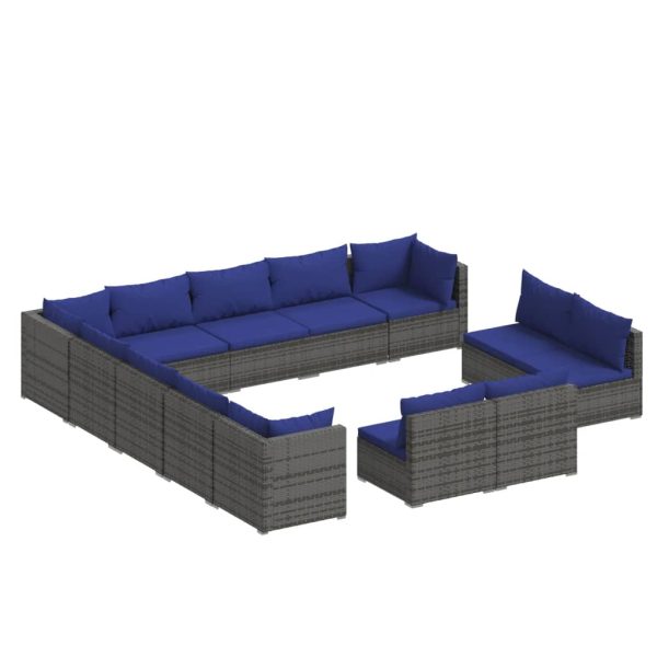 Set mobilier de grădină cu perne, 13 piese,gri, poliratan
