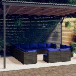 Set mobilier de grădină cu perne, 13 piese,gri, poliratan