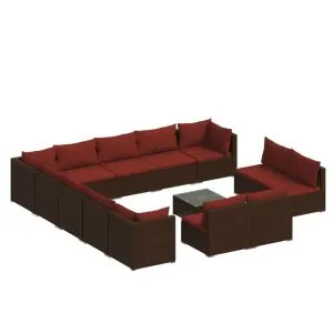 Set mobilier de grădină cu perne, 14 piese, maro, poliratan