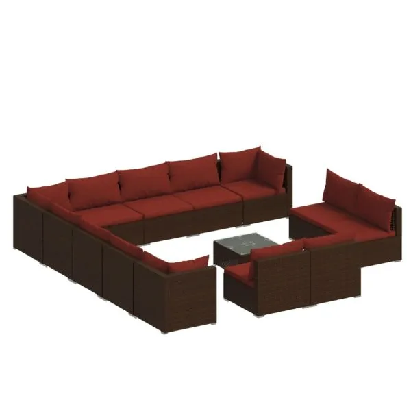 Set mobilier de grădină cu perne, 14 piese, maro, poliratan