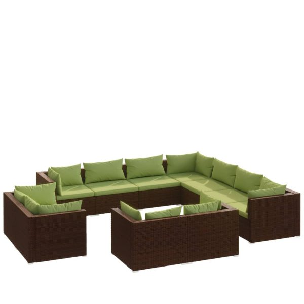 Set mobilier de grădină cu perne, 11 piese, maro, poliratan
