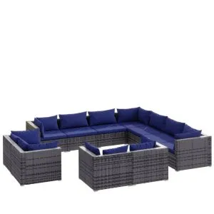 Set mobilier de grădină cu perne, 11 piese,gri, poliratan