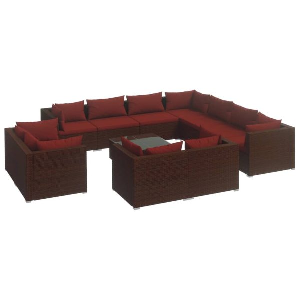 Set mobilier de grădină cu perne, 12 piese, maro, poliratan