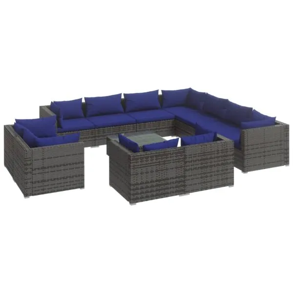 Set mobilier de grădină cu perne, 12 piese,gri, poliratan