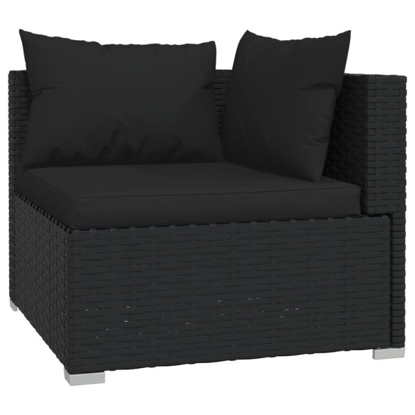 Set mobilier de grădină cu perne, 12 piese, negru, poliratan