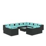 Set mobilier de grădină cu perne, 13 piese, negru, poliratan