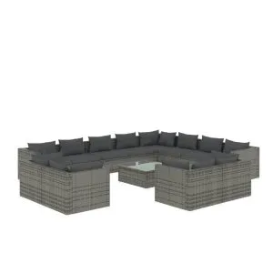 Set mobilier de grădină cu perne, 13 piese,gri, poliratan