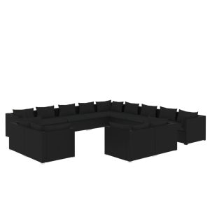 Set mobilier de grădină cu perne, 13 piese, negru, poliratan